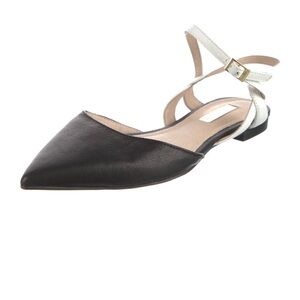 Louise et Cie black leather slingback ballet flats with white ankle straps